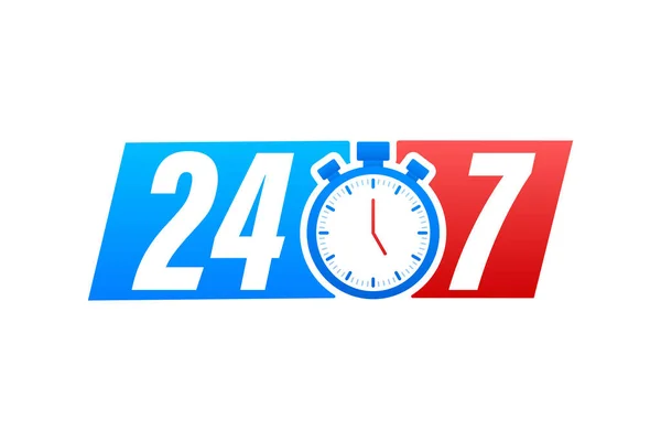 7 / 24 hizmet kavramı. 7 / 24 açık. Servis simgesini destekle. Vektör stok illüstrasyonu