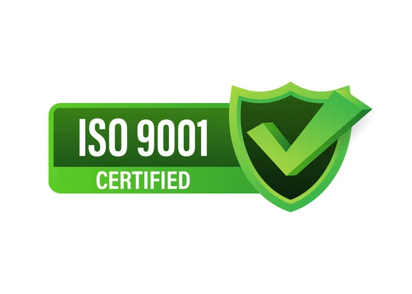 Iso 9001 Zertifiziertes Abzeichen Symbol Zertifizierungsstempel Flacher Designvektor — Stockvektor