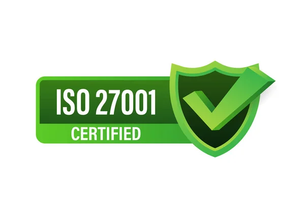 Iso 27001 Zertifiziertes Abzeichen Symbol Zertifizierungsstempel Flacher Designvektor — Stockvektor