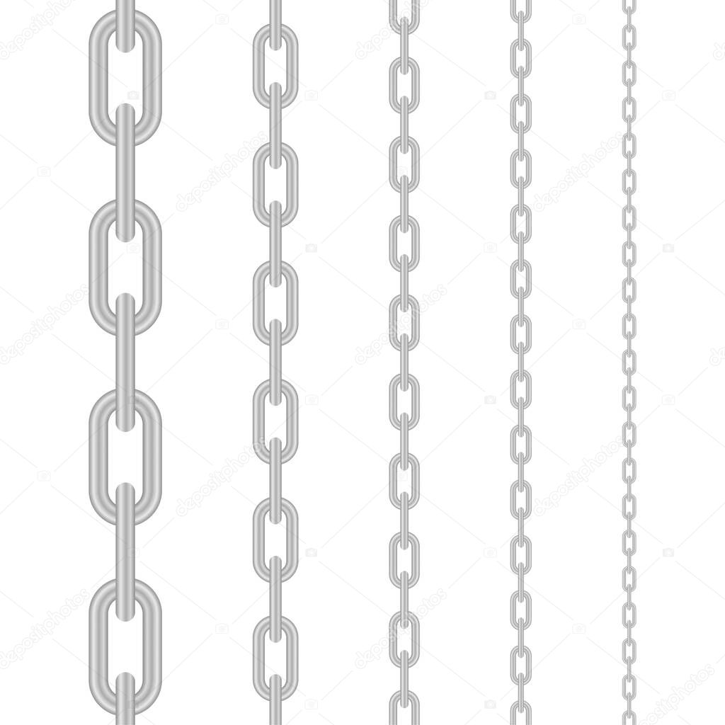 Metallic Chain. Block chain. Collection of seamless metal chains colored silver. Vector stock illustration