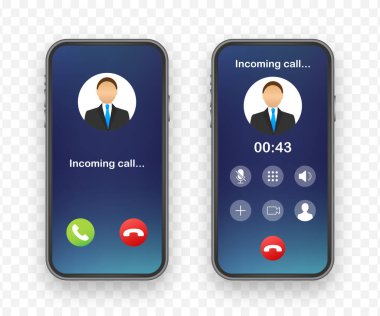 Smartphone ekranda gelen arama ile. Gelen arama. Hisse senedi vektör çizim