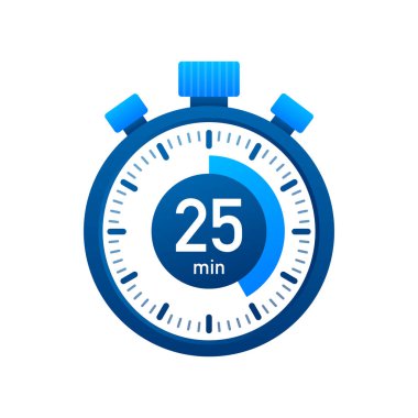 25 dakika, kronometre vektör simgesi. Stopwatch simgesi düz stil, zaman ayarlı renk arkaplanı. Vektör illüstrasyonu
