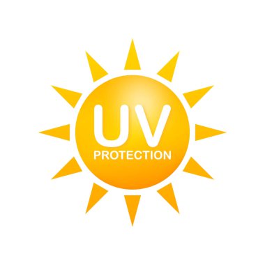 UV koruması. Güneş ikonu sembolü. Tehlike sembolü. UV radyasyonu. Vektör stok illüstrasyonu.