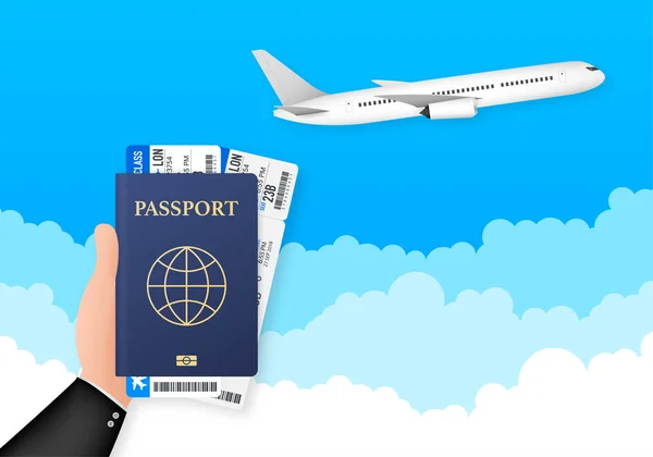 Passaporte Para Viagens Turismo Passaporte Mão Homem Segura Mão Documento — Vetor de Stock