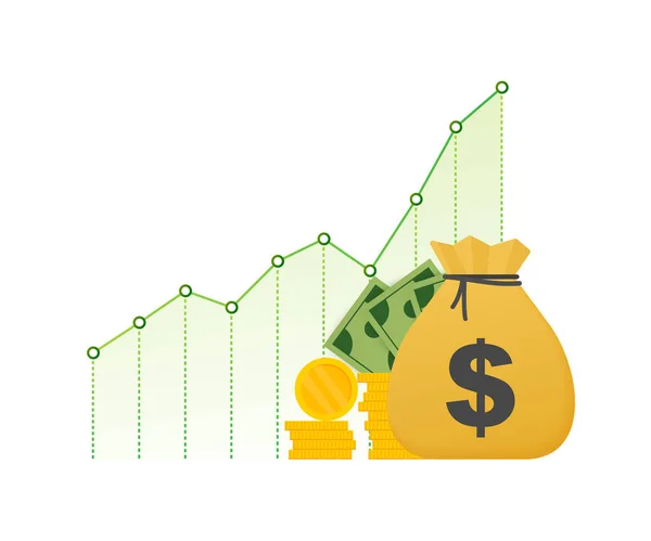 盈利的钱或预算 现金和上升的图表箭头向上 商业成功的概念 资本收入 矢量存量说明 — 图库矢量图片