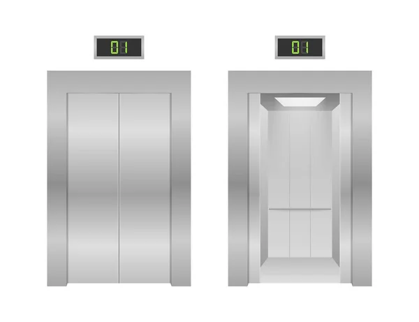 Portes Ascenseur Fermeture Ouverture Ascenseur Métallique Dans Immeuble Bureaux Illustration — Image vectorielle