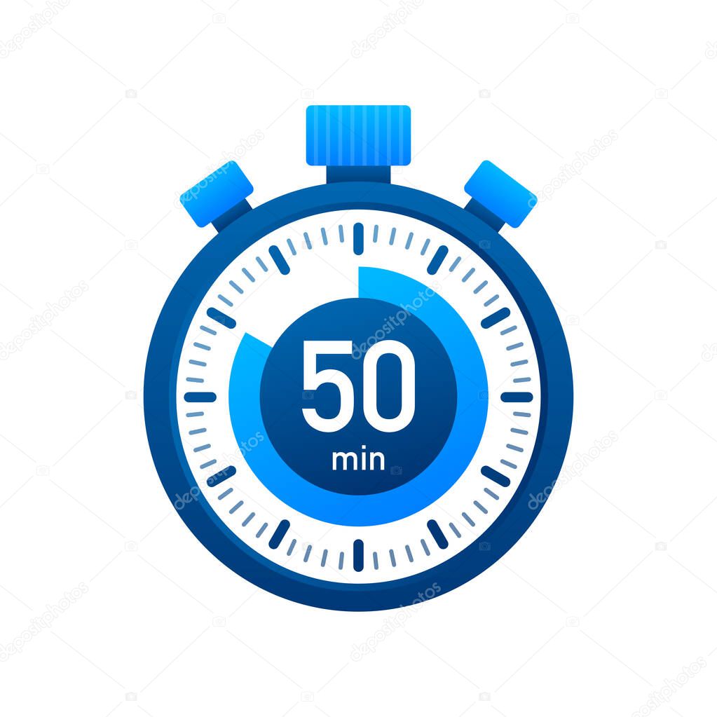 The 50 minutes, stopwatch vector icon. Stopwatch icon in flat style, timer on on color background. Vector illustration