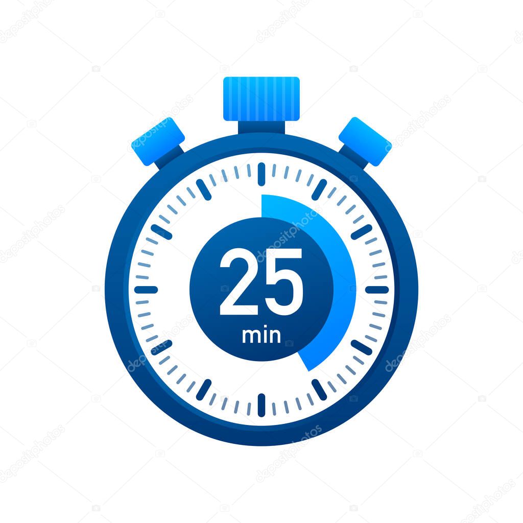 The 25 minutes, stopwatch vector icon. Stopwatch icon in flat style, timer on on color background. Vector illustration
