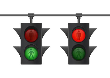 Trafik ışığı simgesi. Yaya tabelası. Web tasarımı için trafik ışığı insan. Web tasarımı için simge. Vektör stok illüstrasyonu