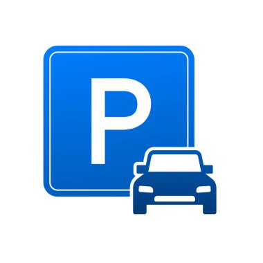 Mavi park yeri şablonu. Logo, simge, etiket. Beyaz arka plana park ediyorum. Web elemanı. Vektör stok illüstrasyonu