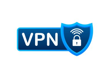 Güvenli VPN bağlantı konsepti. Sanal özel ağ bağlantı genel görünümü. Vektör stok illüstrasyonu