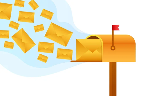 Envelope Com Conceito Newsletter Abra Mensagem Com Documento Assine Conceito — Vetor de Stock
