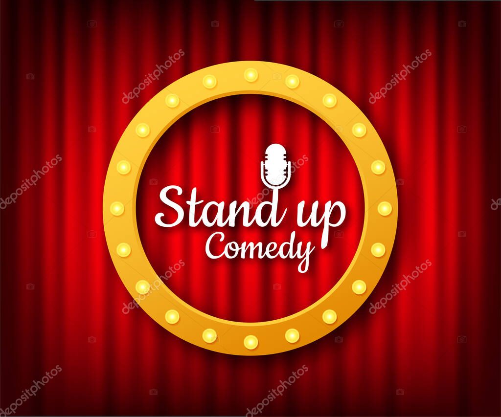 Stand up in flat style on red background. Retro microphone icon. Mic stand. Vector stock illustration