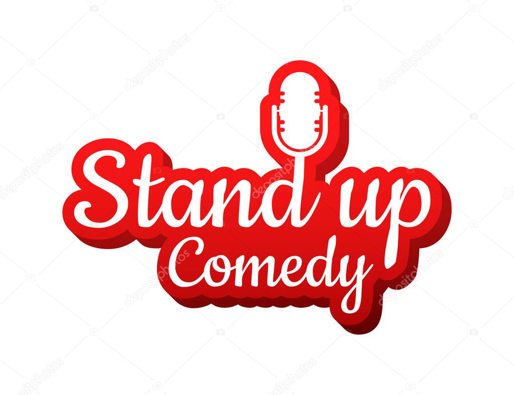 Stand up in flat style on red background. Retro microphone icon. Mic stand. Vector stock illustration
