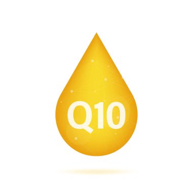 Koenzim Q10. Altın vektör yağ ikonu. Enzim düşürücü hap kapsülü. Vektör stok illüstrasyonu.