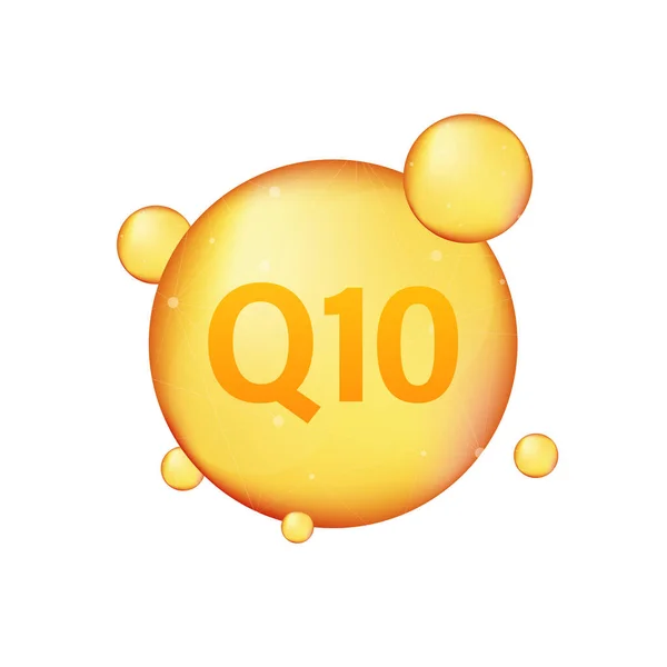 Q10 koenzim. Arany vektorolaj ikon. Enzimcsepp tabletta kapszula. Vektorállomány illusztrációja. — Stock Vector