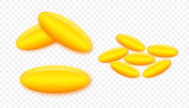 Balık yağı hapı. Altın fon üzerine gerçekçi bir simge. Sağlık hizmetleri tasarımı için simge. Vektör stok illüstrasyonu.