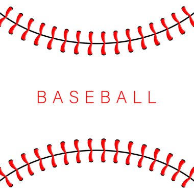Baseball ball stitches, red lace seam isolated on background. clipart