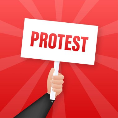 Protestocuların elleri protesto işaretleri tutuyor. Vektör stok illüstrasyonu.