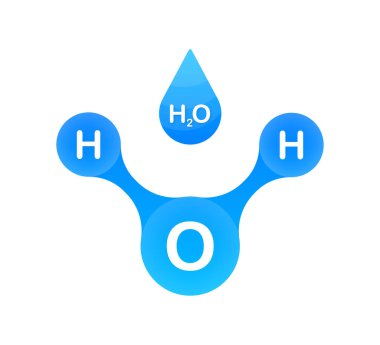 Su molekülü. Su molekülü H2O 'nun yapısı. Vektör stok illüstrasyonu.