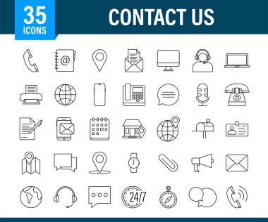 Bizimle temas kuran moda simgesi İnce çizgi iş simgesi seti. Web tasarımı için. Vektör stok illüstrasyonu.