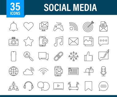 Sosyal medya simgesini ayarla. Telefon ikonu. Dijital iletişim. Sohbet balonu. Vektör stok illüstrasyonu.