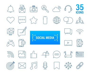 Sosyal medya simgesini ayarla. Telefon ikonu. Dijital iletişim. Sohbet balonu. Vektör stok illüstrasyonu.