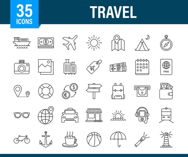 Impostare l'icona di viaggio per il web design. Icona aziendale. Illustrazione dello stock vettoriale . — Vettoriale Stock