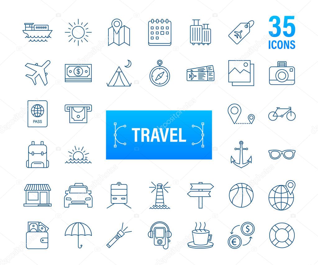 Set travel icon for web design. Business icon. Vector stock illustration.