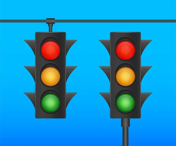 Traffic lights banner on blue background. Vector stock illustration. — Stock Vector