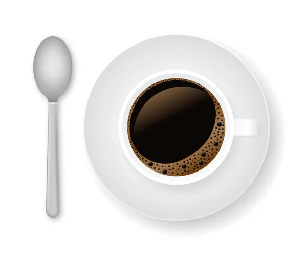 Caffè caldo in una tazza bianca e piattino. Illustrazione dello stock vettoriale . — Vettoriale Stock