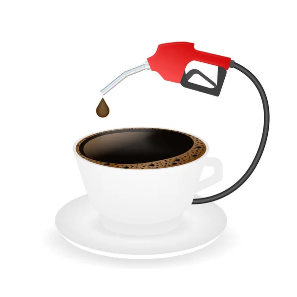 Warme koffie in een witte kop en schotel. Koffie is macht. Voorraadillustratie van vectoren. — Stockvector