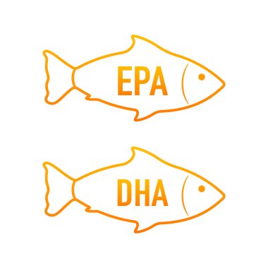 Epa, Dha Vektör Damlaları hazır. Omega Üç. Organik Vitamin. Vektör illüstrasyonu.