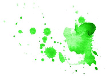 Yeşil soyut suluboya lekesi sıçramalar ve sıçramalarla.