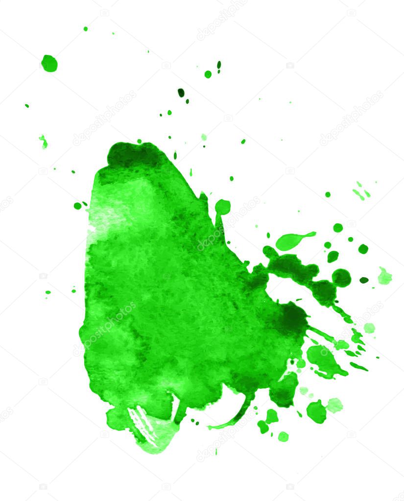 Green abstract watercolor texture stain with splashes and spatters.