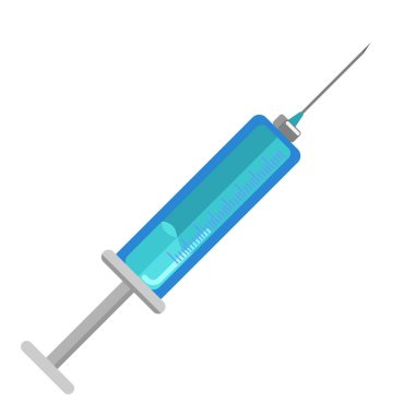 Simge plastik şırınga iğne ve şişe düz stil, aşı konsepti, enjeksiyon.