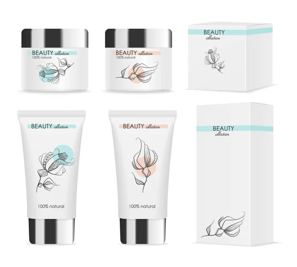 Vier witte cosmetische buizen packs. Vector — Stockvector