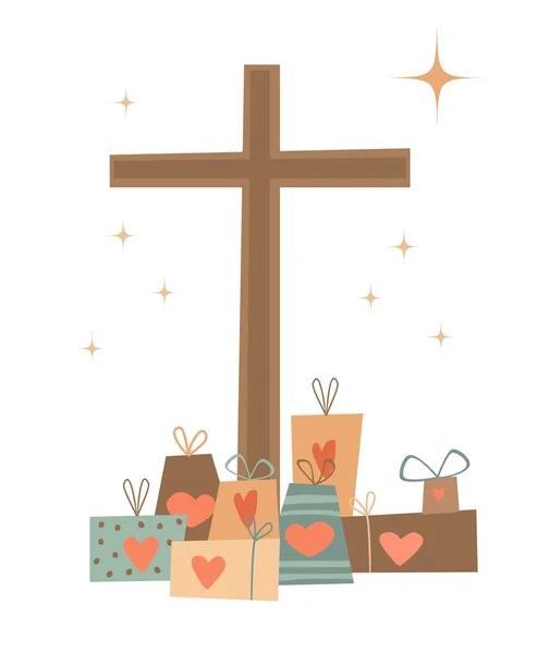 Los regalos de Navidad a Jesús de las personas - sus corazones . — Archivo Imágenes Vectoriales