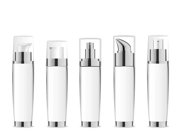 Set of white realistic cosmetic tubes with silver caps. Vector — 스톡 벡터