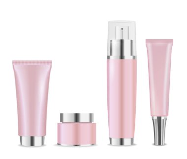 Four cosmetic containers for lotion, cream and other isolated in white.