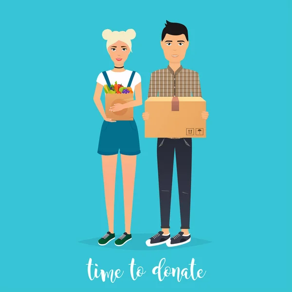 Jong paar maakt donaties — Stockvector