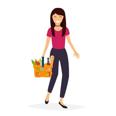 sepet gıdalar ile gülümseyen kadın