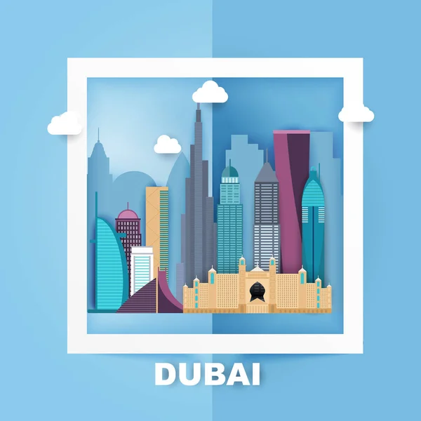 Skyline of  famous landmarks of Dubai — Stock Vector