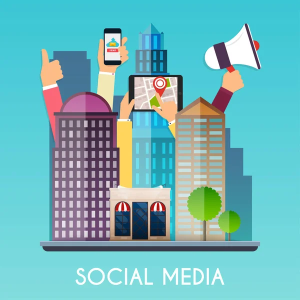 Redes sociales y dispositivos — Vector de stock