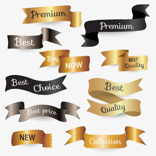 Selos promocionais premium dourados, adesivos — Vetor de Stock