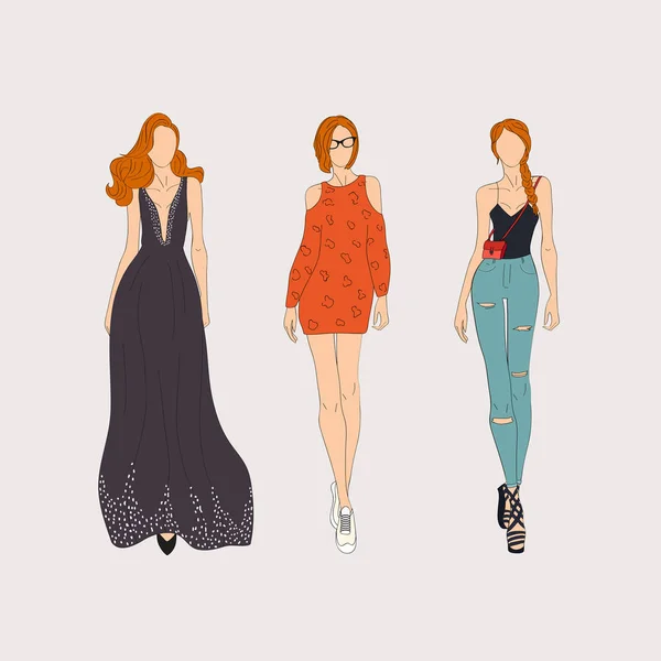 Modèles de mode dessinés à la main — Image vectorielle