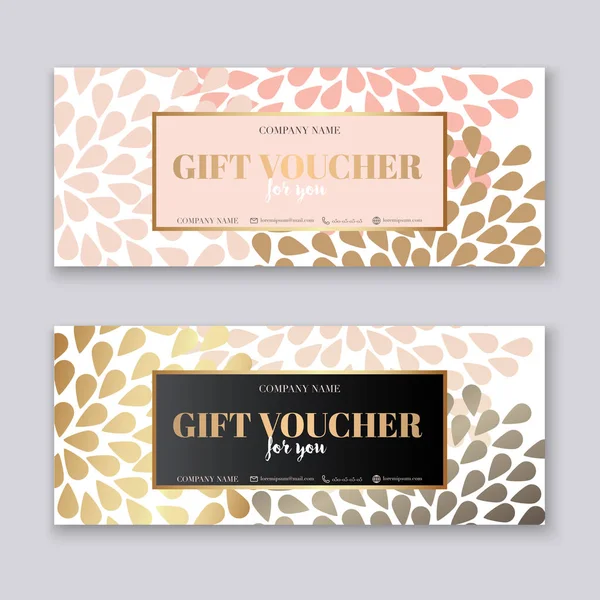 Voucher template with gold gift box — Stock Vector