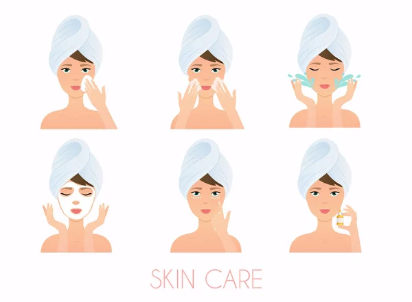 Face care routine — Stock Vector