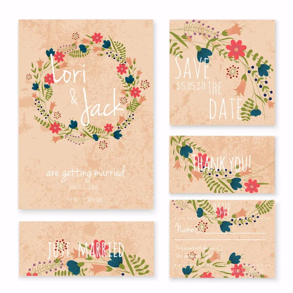 Ensemble de carte d'invitation de mariage — Image vectorielle