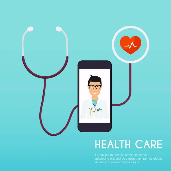 Smartphone con concetto di assistenza sanitaria — Vettoriale Stock